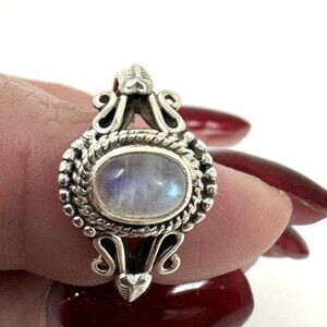 Sterling Silver Ring with Moonstone Gemstone Boho Style